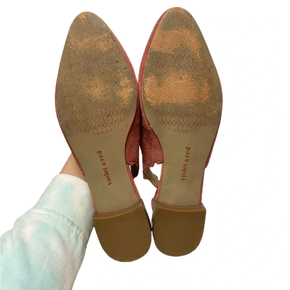 Violet & Red Fall Casual Chic Dita Suede Scalloped Sling Back Flats‎ in Coral